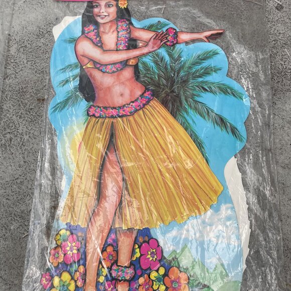 Vtg Hawaii Luau  Hula Dancer 20” Cutouts Lot of 2 Beistle Tiki Pineapple 1979 - Picture 5 of 8